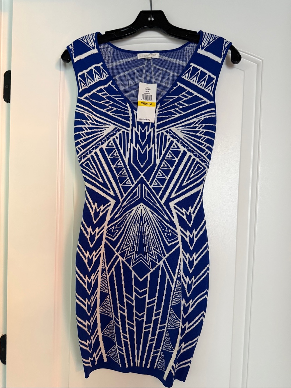 Jealous Tomato Blue & White Geometric Midi Bodycon Dress
